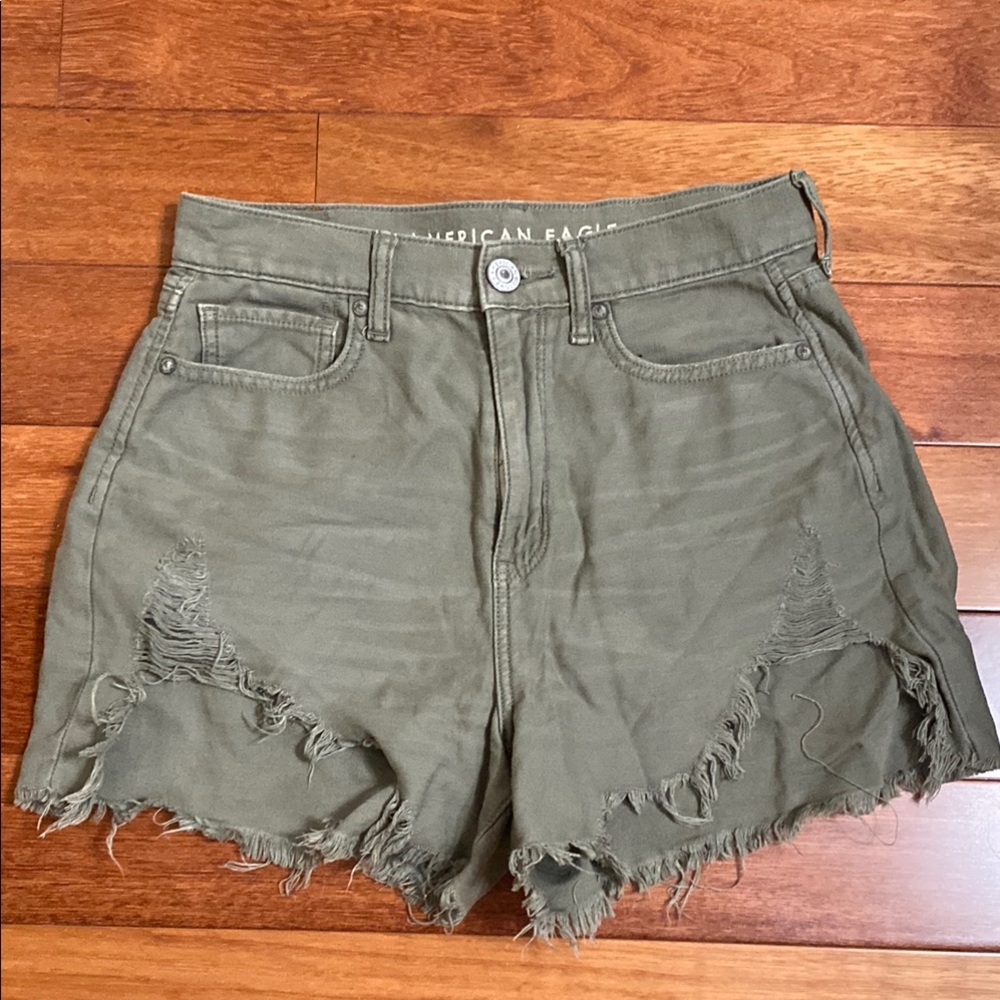 American Eagle Outfitters Green Jean Shorts Distressed High-Waisted
